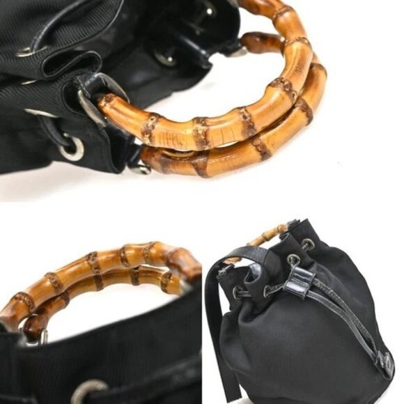 GUCCI Logo Bamboo 2Way Shoulder Hand Bag Canvas Leather Black SHW 01EG221 - Picture 8 of 16